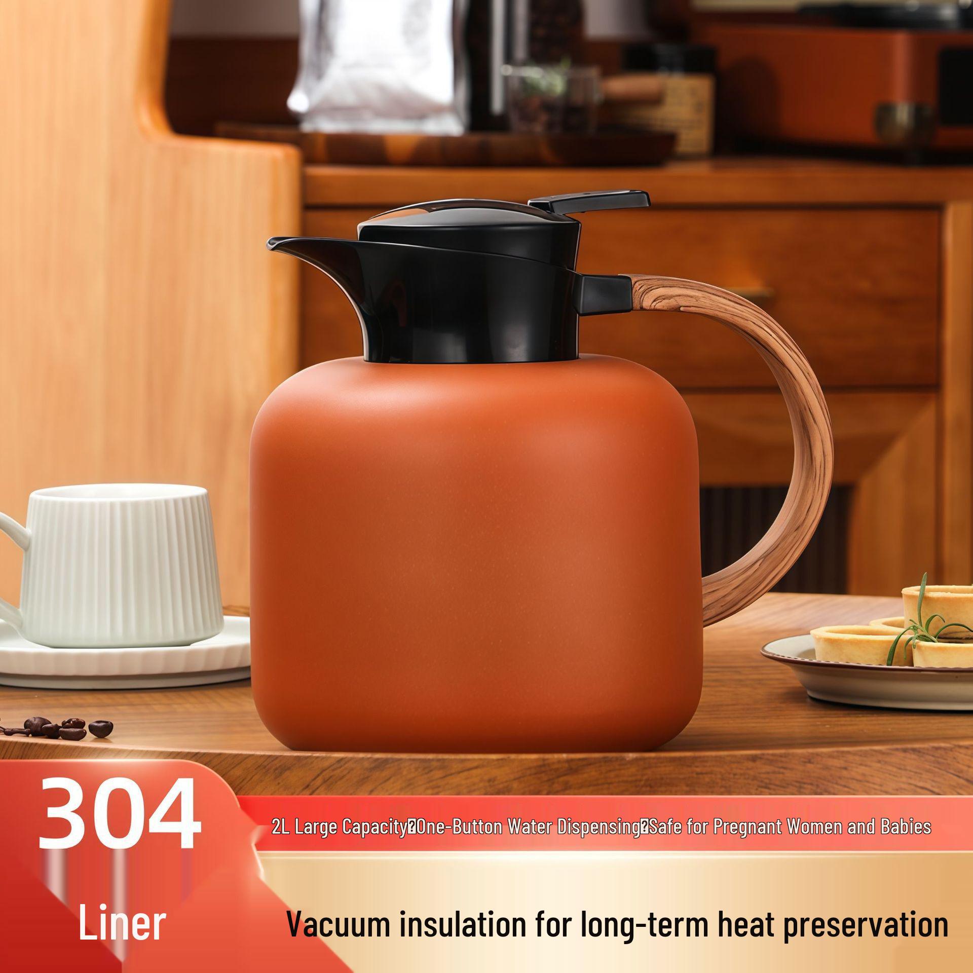 304 Stainless Steel 2L Vacuum Insulated Thermos Pot - Ideal for Home, Hotel, or Gift Morandi Orange
304 Stainless Steel 2L Vacuum Insulated Thermos Pot - Ideal for Home, Hotel, or Gift Morandi Orange