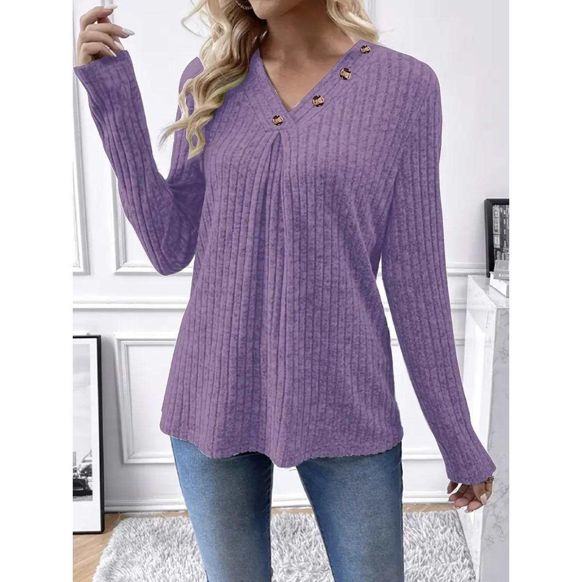 New Women s Casual Elegant Fashion V-Neck Button Ribbed T-Shirt Top for European and American S фиолетовый
New Women s Casual Elegant Fashion V-Neck Button Ribbed T-Shirt Top for European and American S фиолетовый