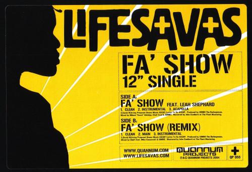 12inch Record LIFESAVAS - Fa Show QP055 Quannum Project 2003 US Rap & Hip-Hop/R&B Used
12inch Record LIFESAVAS - Fa Show QP055 Quannum Project 2003 US Rap & Hip-Hop/R&B Used