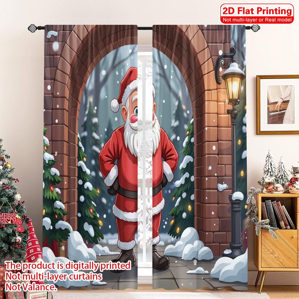 2 шт. 2D плоская печать С Рождеством Христовым Шторы Санта Клаус Зимний Снежный Лес Ткань Без Электричества Использование для Вечеринки по случаю Дня рождения 52.50×116.00 CM 2pcs