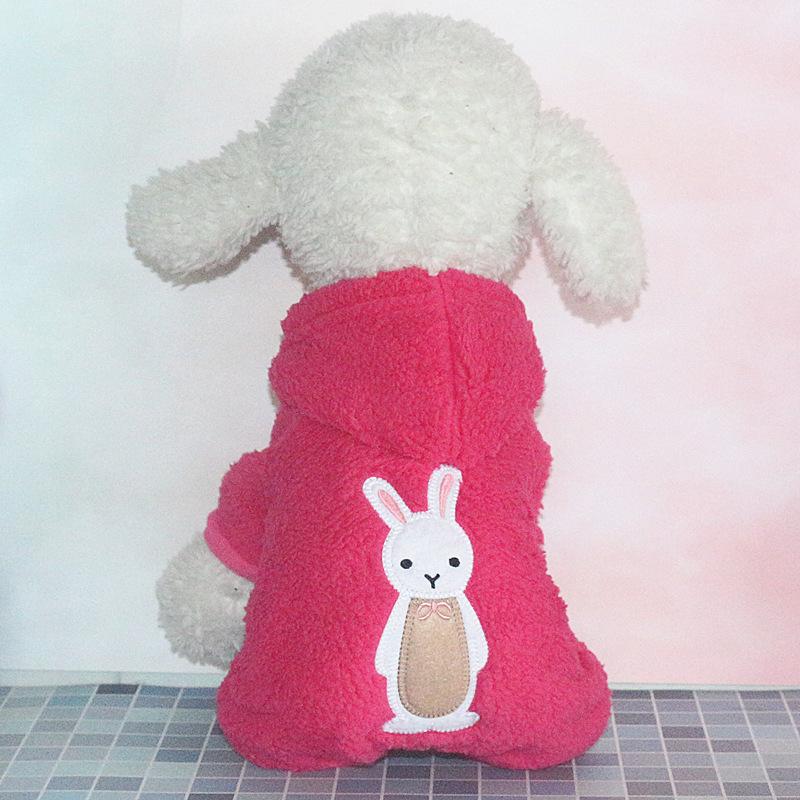 Одежда для собак Тедди Одежда для домашних животных Кролик Серия Коралловый флис с шапкой Осень и зима Четырехлапый утолщенный свитер для собак Померанский шпиц M