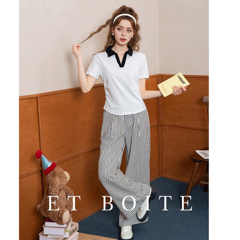 Women s Lapel T-Shirt & Striped Wide-Leg Pants Set L
Women s Lapel T-Shirt & Striped Wide-Leg Pants Set L