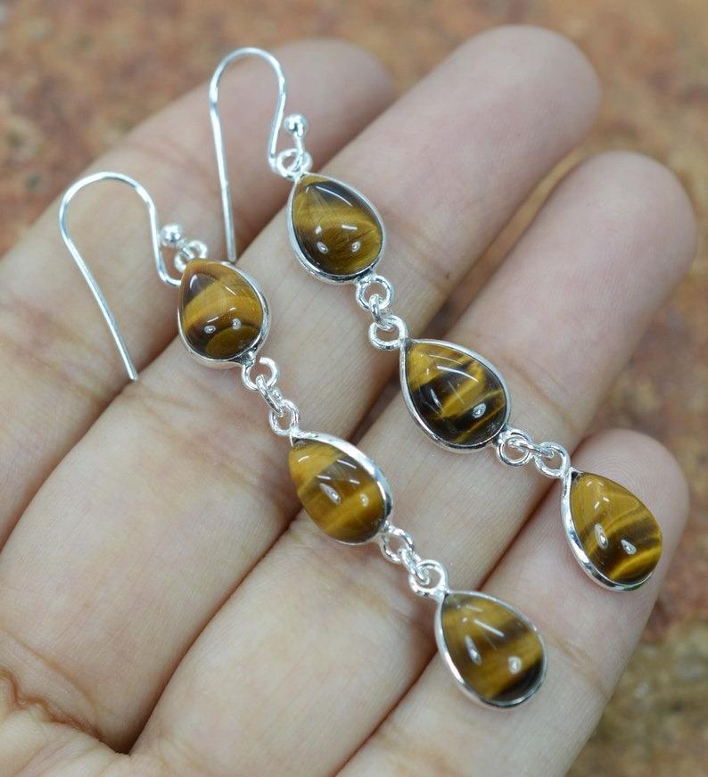 Solid 925 Sterling Silver Tiger Eye Gemstone Pear Shape Dangle Earrings Gift For Her Boho earrings
Solid 925 Sterling Silver Tiger Eye Gemstone Pear Shape Dangle Earrings Gift For Her Boho earrings