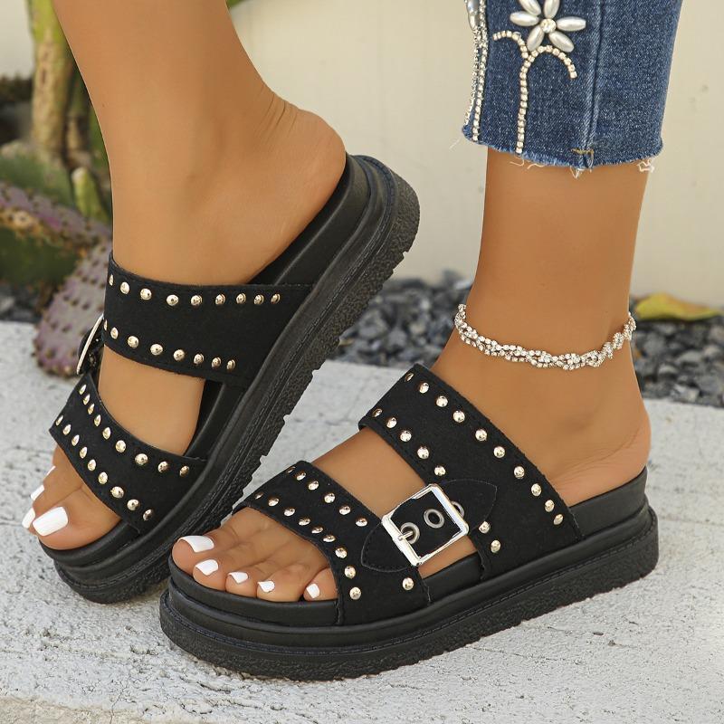 Шлепанцы на плоской подошве большого размера, летние новые, с широкой пряжкой с заклепками, крутые шлепанцы женские 43 чёрный
Шлепанцы на плоской подошве большого размера, летние новые, с широкой пряжкой с заклепками, крутые шлепанцы женские 43 чёрный