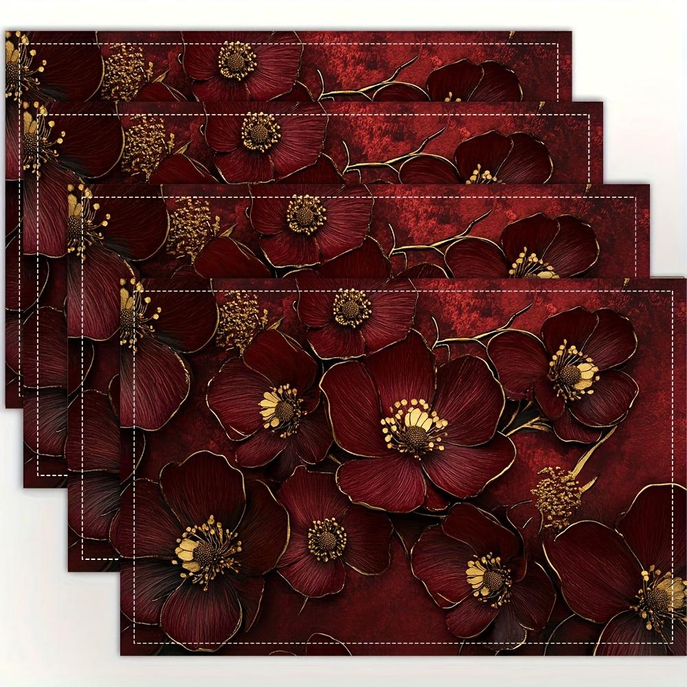 4pcs Red Floral Placemats Set Gold Accented Flower Table Mats Washable Dining Decor Linen Coaster 4PCS
4pcs Red Floral Placemats Set Gold Accented Flower Table Mats Washable Dining Decor Linen Coaster 4PCS