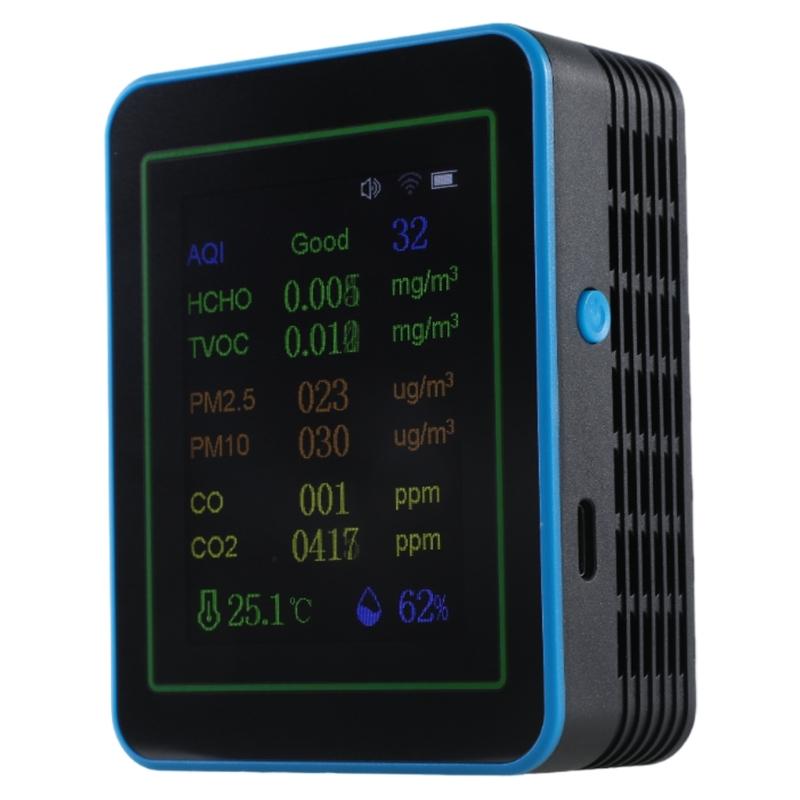 Air Quality Pollution Meter Tester with Time Display WiFi Air Quality Detectors Home HCHO TVOC CO CO2 Testing Meter
Air Quality Pollution Meter Tester with Time Display WiFi Air Quality Detectors Home HCHO TVOC CO CO2 Testing Meter
