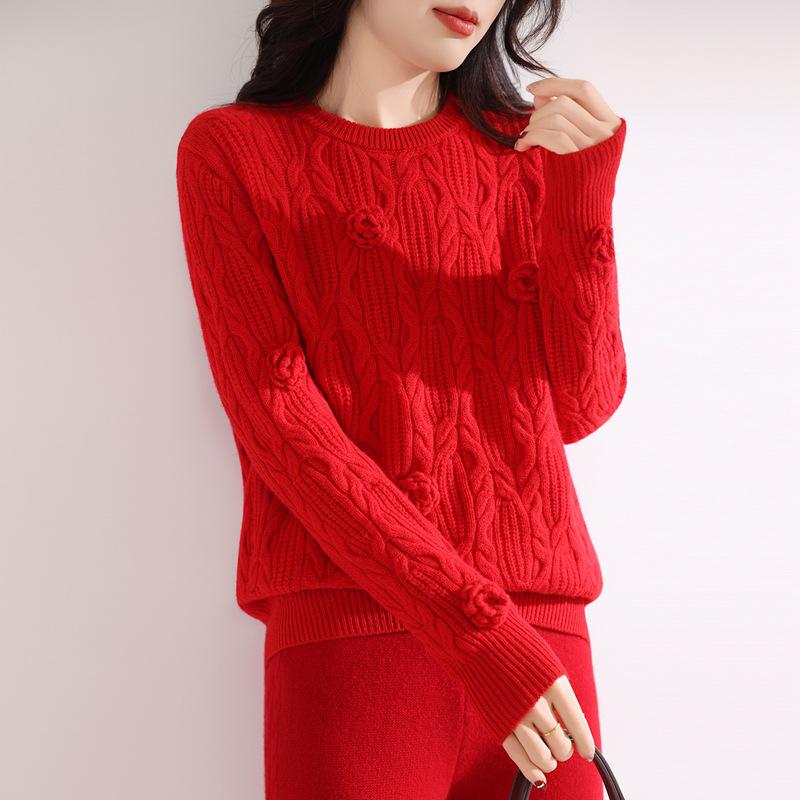Women s Red Wool Sweater & Knit Wide-Leg Pants Set with 3D Flowers Extra Large
Women s Red Wool Sweater & Knit Wide-Leg Pants Set with 3D Flowers Extra Large