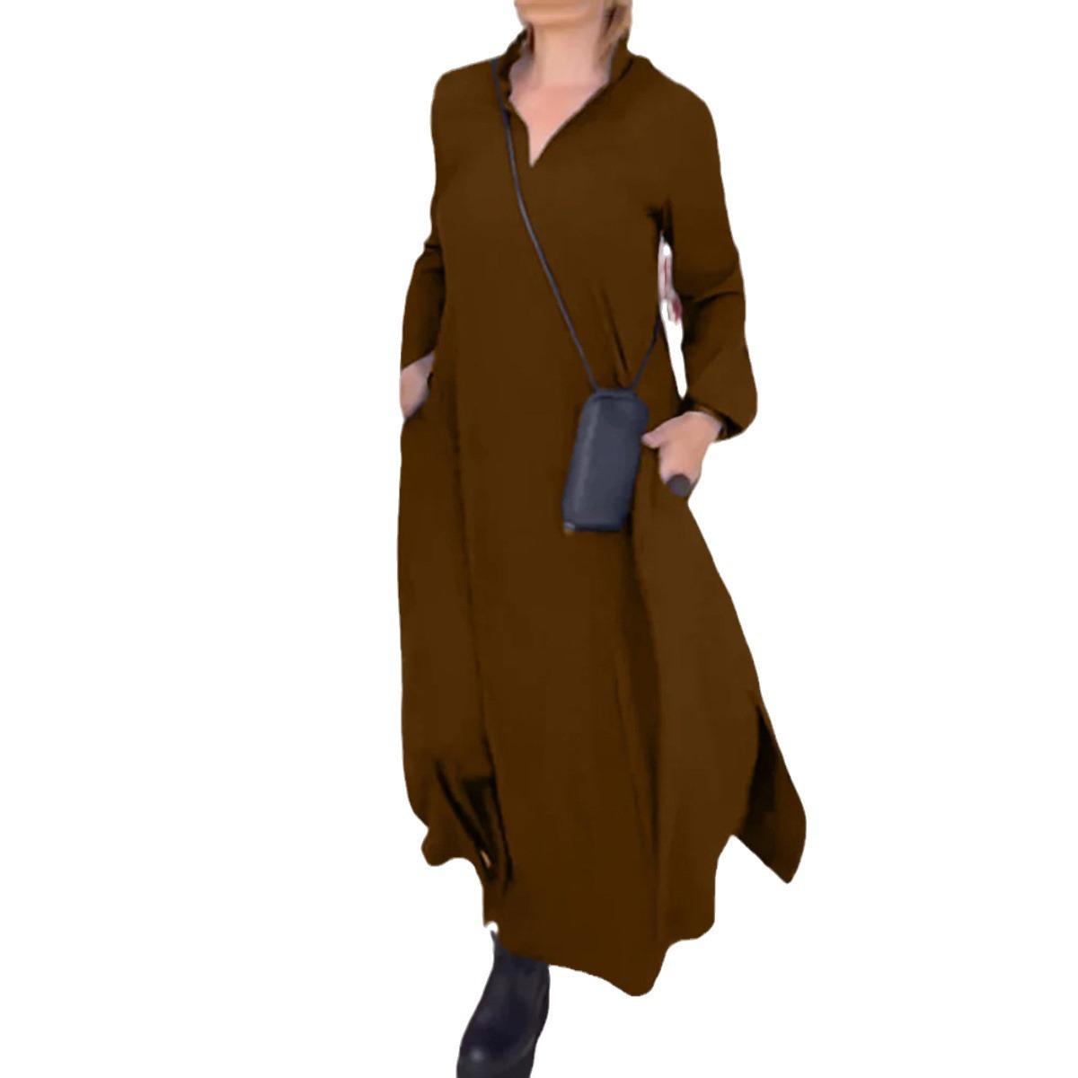 Women Long Sleeve Maxi Dress Lapel V-Neck Solid Color Side Slit Long Dress with Pockets S чёрный
Women Long Sleeve Maxi Dress Lapel V-Neck Solid Color Side Slit Long Dress with Pockets S чёрный