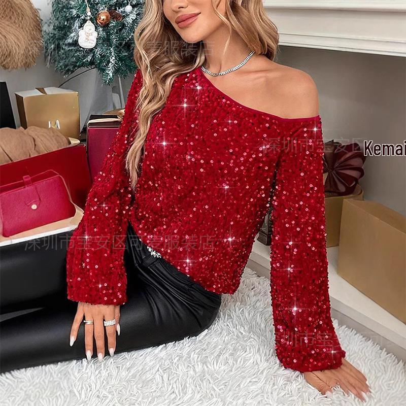 European Christmas Sequin One-Shoulder Long Sleeve Top for Women Medium червоний
European Christmas Sequin One-Shoulder Long Sleeve Top for Women Medium червоний