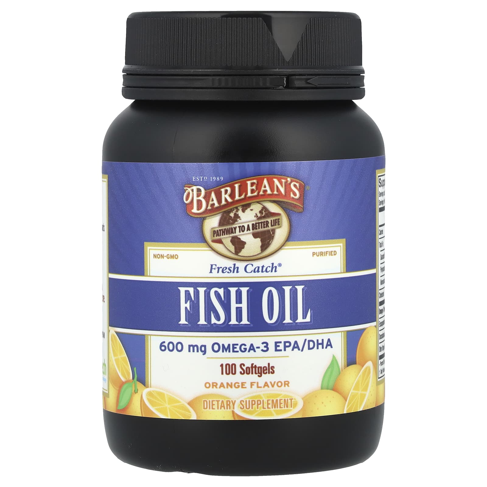 Barlean S, Fresh Catch®, Fish Oil, Omega-3 Epa/Dha, Orange, 100 Softgels (300Mg/Softgel)
Barlean S, Fresh Catch®, Fish Oil, Omega-3 Epa/Dha, Orange, 100 Softgels (300Mg/Softgel)