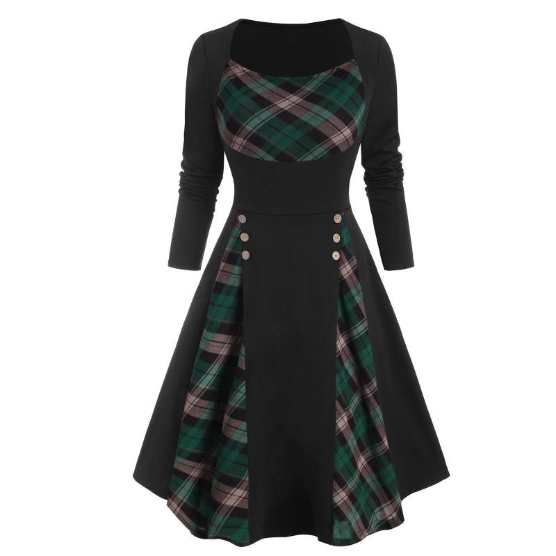 New autumn women s clothing plaid printing waist dress long dress XXL зелений
New autumn women s clothing plaid printing waist dress long dress XXL зелений