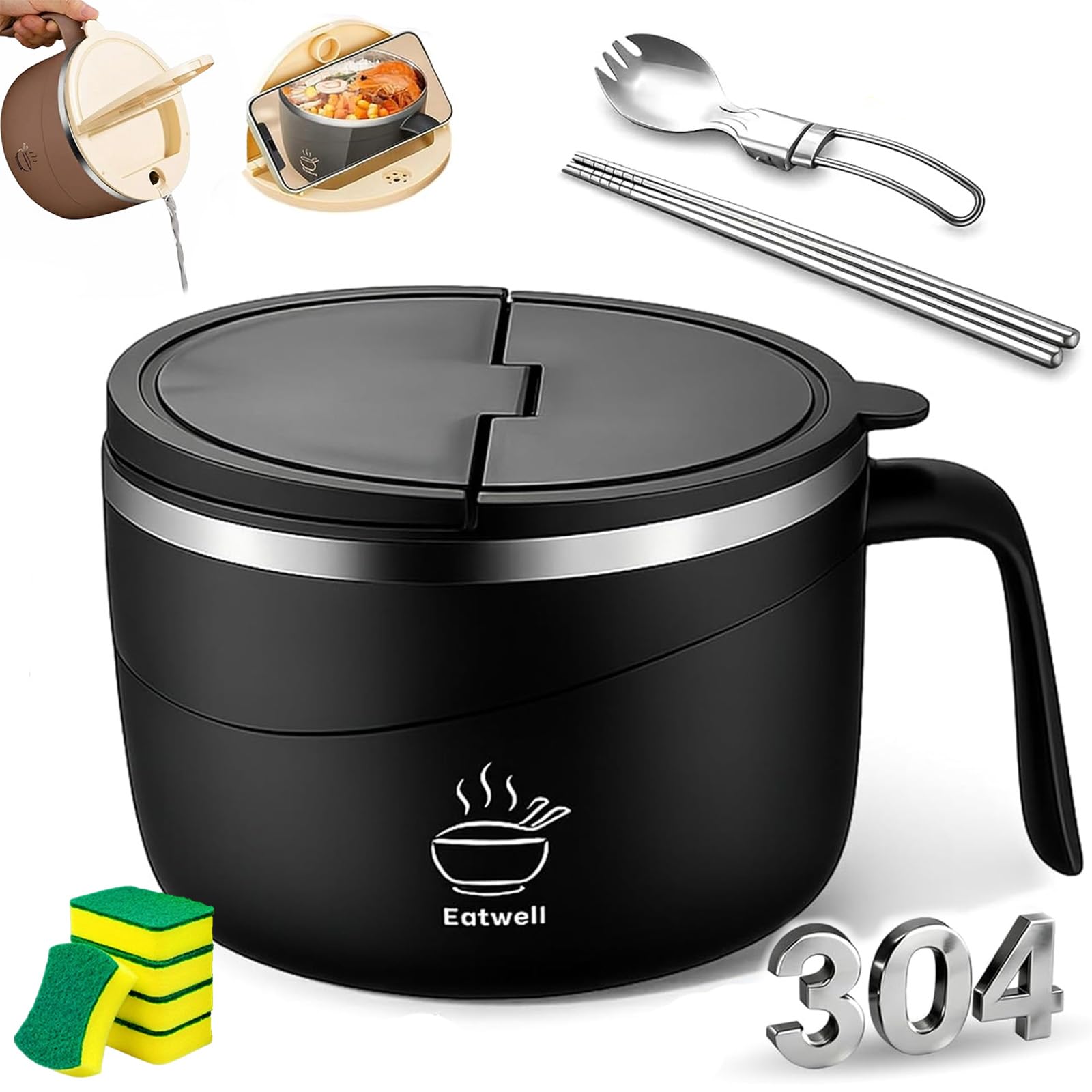 2026 New Instant Noodle Bowl, 1200ml Stainless Steel Multi-Purpose Anti-Scald Large-Capacity Pasta Bowl, Food-Grade Safe Material, Double-Layer Anti чёрный
2026 New Instant Noodle Bowl, 1200ml Stainless Steel Multi-Purpose Anti-Scald Large-Capacity Pasta Bowl, Food-Grade Safe Material, Double-Layer Anti чёрный