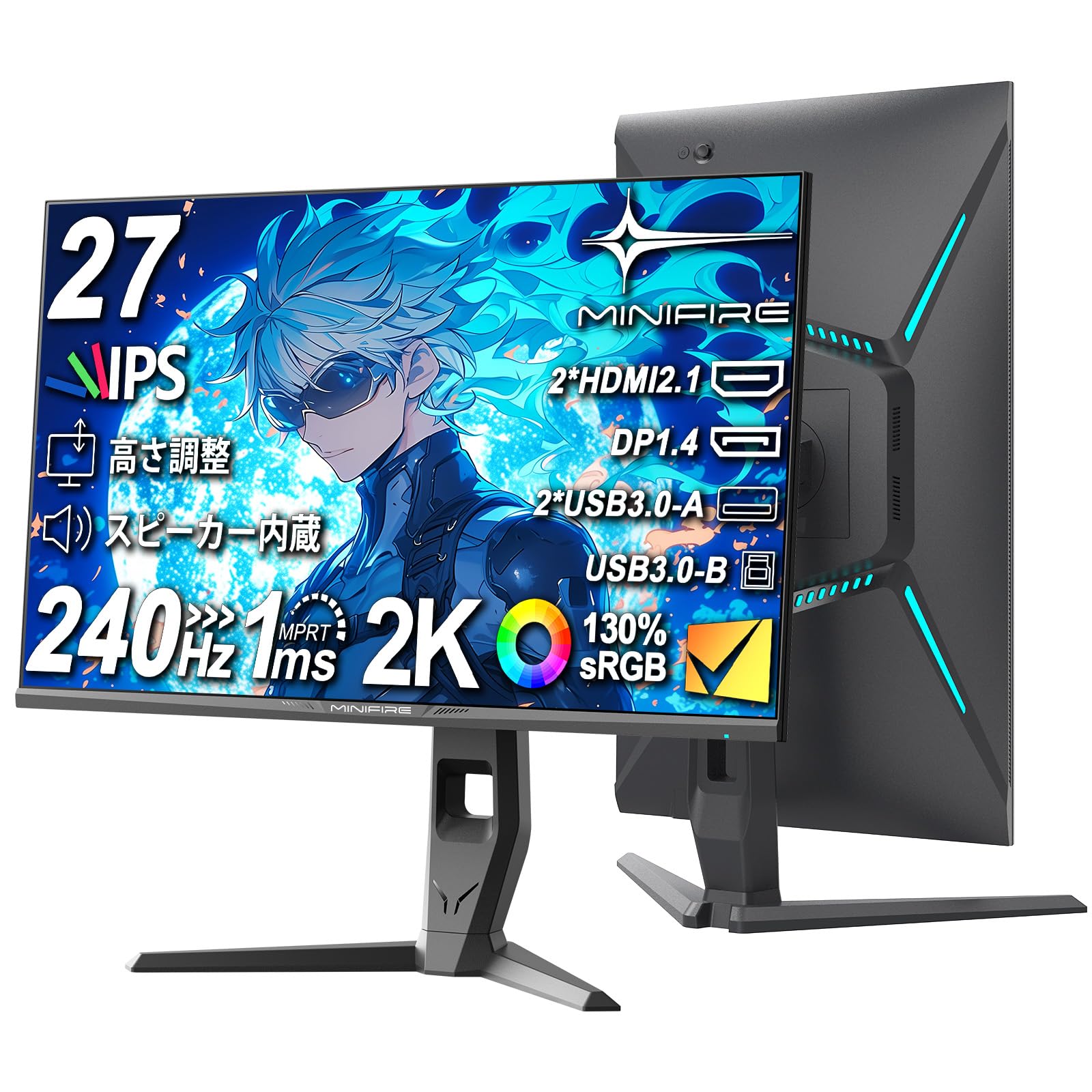 Minifire Gaming Monitor 27 inch 240Hz QHD(2560x1440) 130% sRGB 1MS 1.07B(10bit) IPS 98% DCI-P3 Height Adjustable Swivel 320cdm² HDR10 Adaptive Sync
Minifire Gaming Monitor 27 inch 240Hz QHD(2560x1440) 130% sRGB 1MS 1.07B(10bit) IPS 98% DCI-P3 Height Adjustable Swivel 320cdm² HDR10 Adaptive Sync