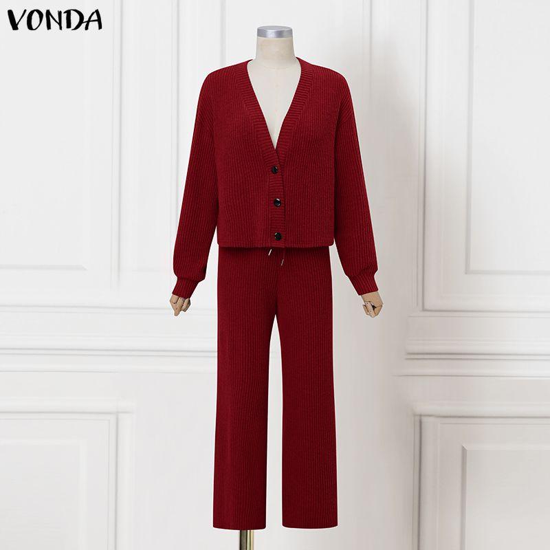 VONDA Two Piece Suit Autumn Spring Women Rib Long Sleeve Blouse and Pants Casual Sets 5XL вино красного
VONDA Two Piece Suit Autumn Spring Women Rib Long Sleeve Blouse and Pants Casual Sets 5XL вино красного