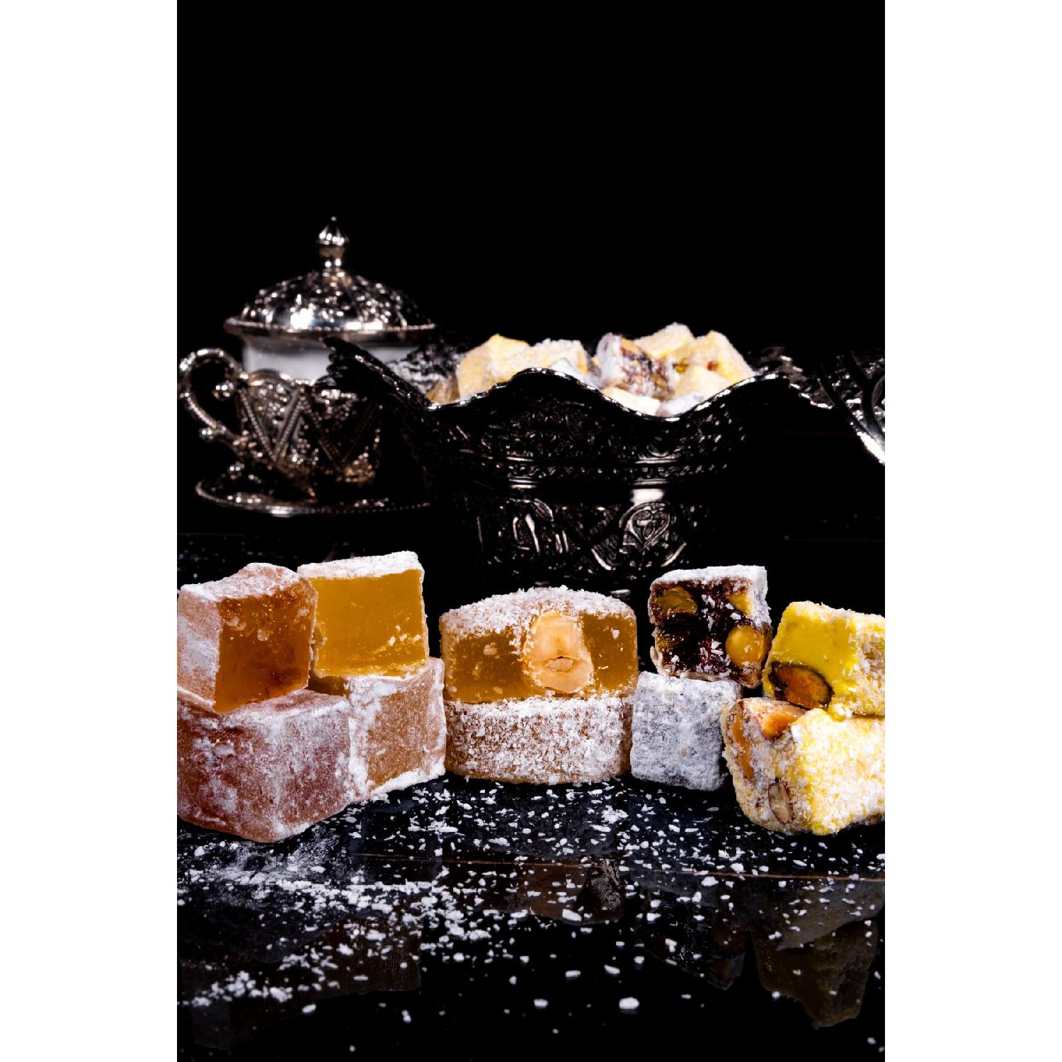 Special Mixed (saffron-pistachio-hazelnut-rose-mastic) Safranbolu Turkish Delight (net 410g)
Special Mixed (saffron-pistachio-hazelnut-rose-mastic) Safranbolu Turkish Delight (net 410g)