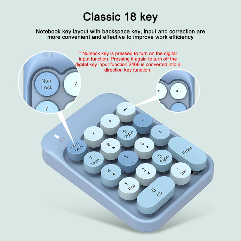 AK18 2.4G беспроводная цифровая клавиатура для учета внешняя круглая беспроводная мини-клавиатура чёрный
