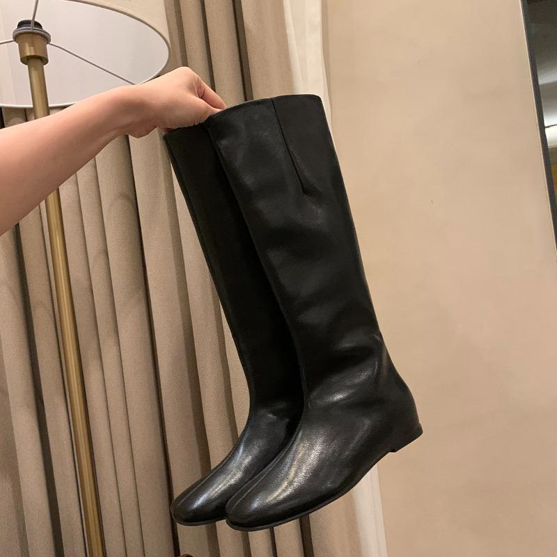 Модные Минималистичные Длинные Сапоги Средний Каблук Внутренняя Платформа Зимние Женские Сапоги Широкое Голенище Высокие Сапоги Универсальный Стиль 40 чёрный