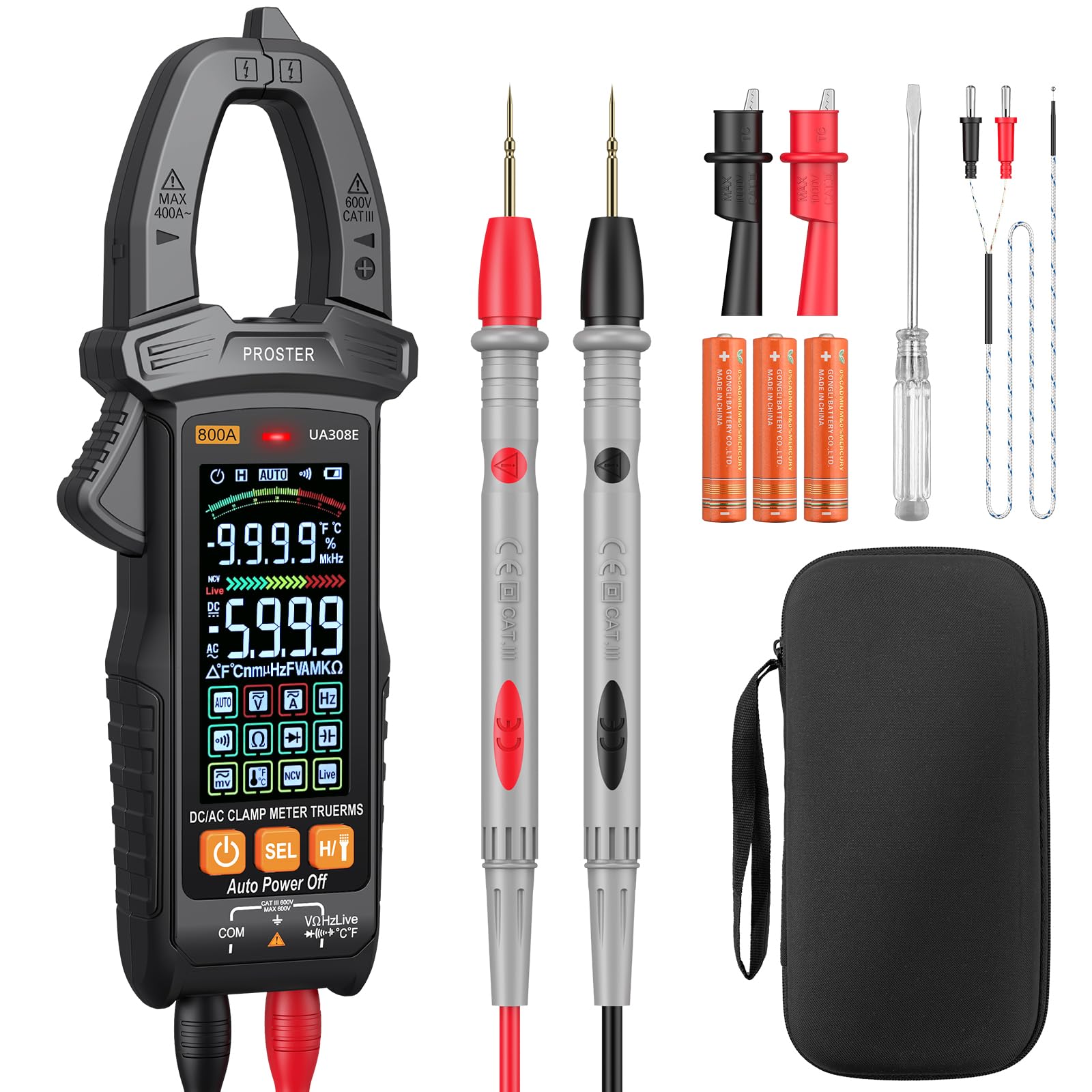 Proster Clamp Meter Tester 6000 Counts 800A Current Voltage Capacitance Resistance Frequency Diode Temperature Continuity Buzzer Measurement with
Proster Clamp Meter Tester 6000 Counts 800A Current Voltage Capacitance Resistance Frequency Diode Temperature Continuity Buzzer Measurement with