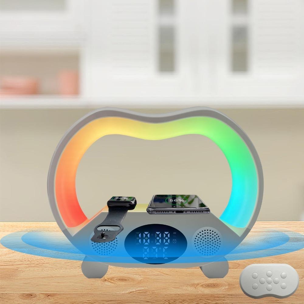 Fast Charging Station Stand Speaker With RGB Night Smart Lamp Night Light and Clock for Phone рожевий 
Fast Charging Station Stand Speaker With RGB Night Smart Lamp Night Light and Clock for Phone рожевий