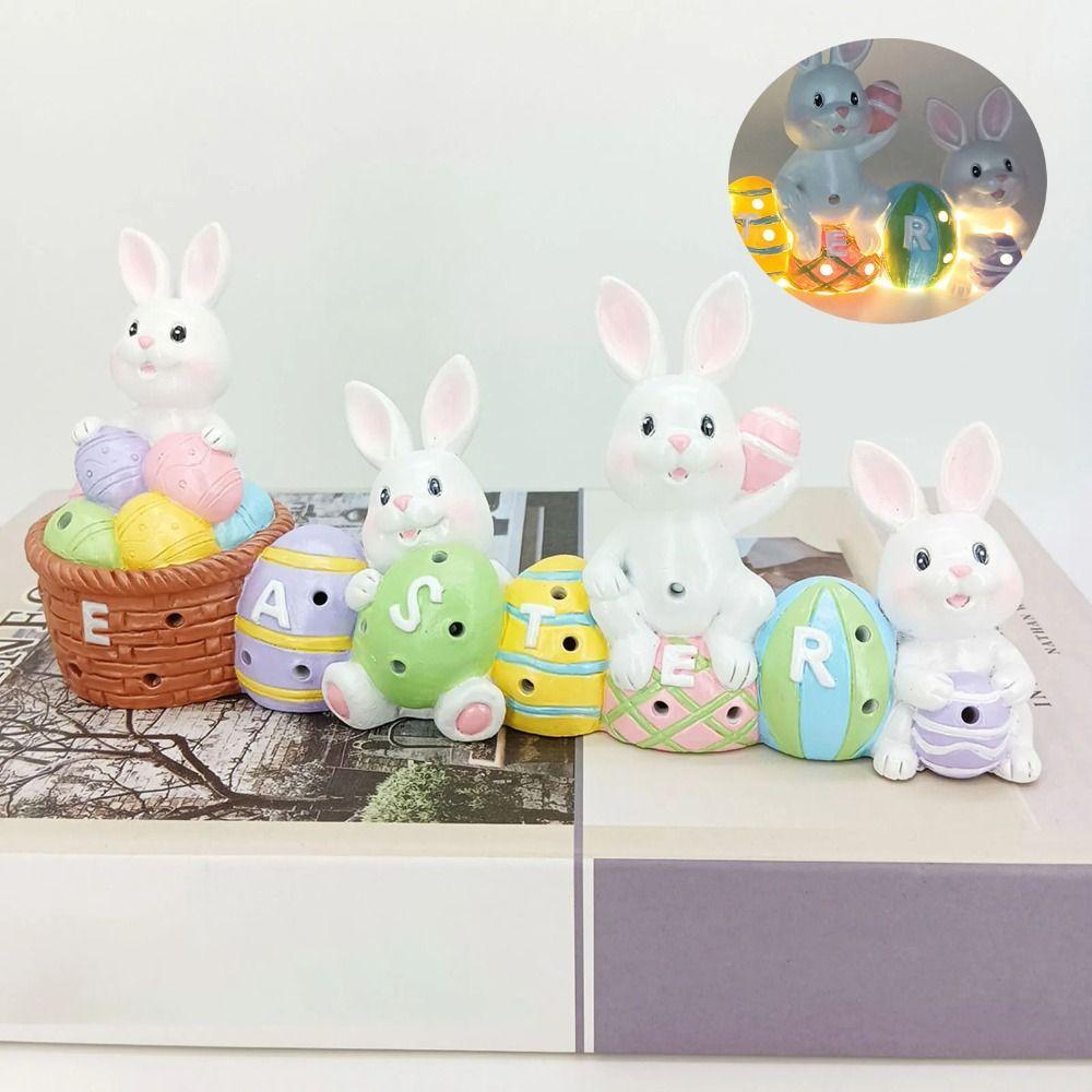 Яйцо светодиодные фонари ряд кролик светодиодные пасхальные яйца статуи подарки декор смола статуя кролика