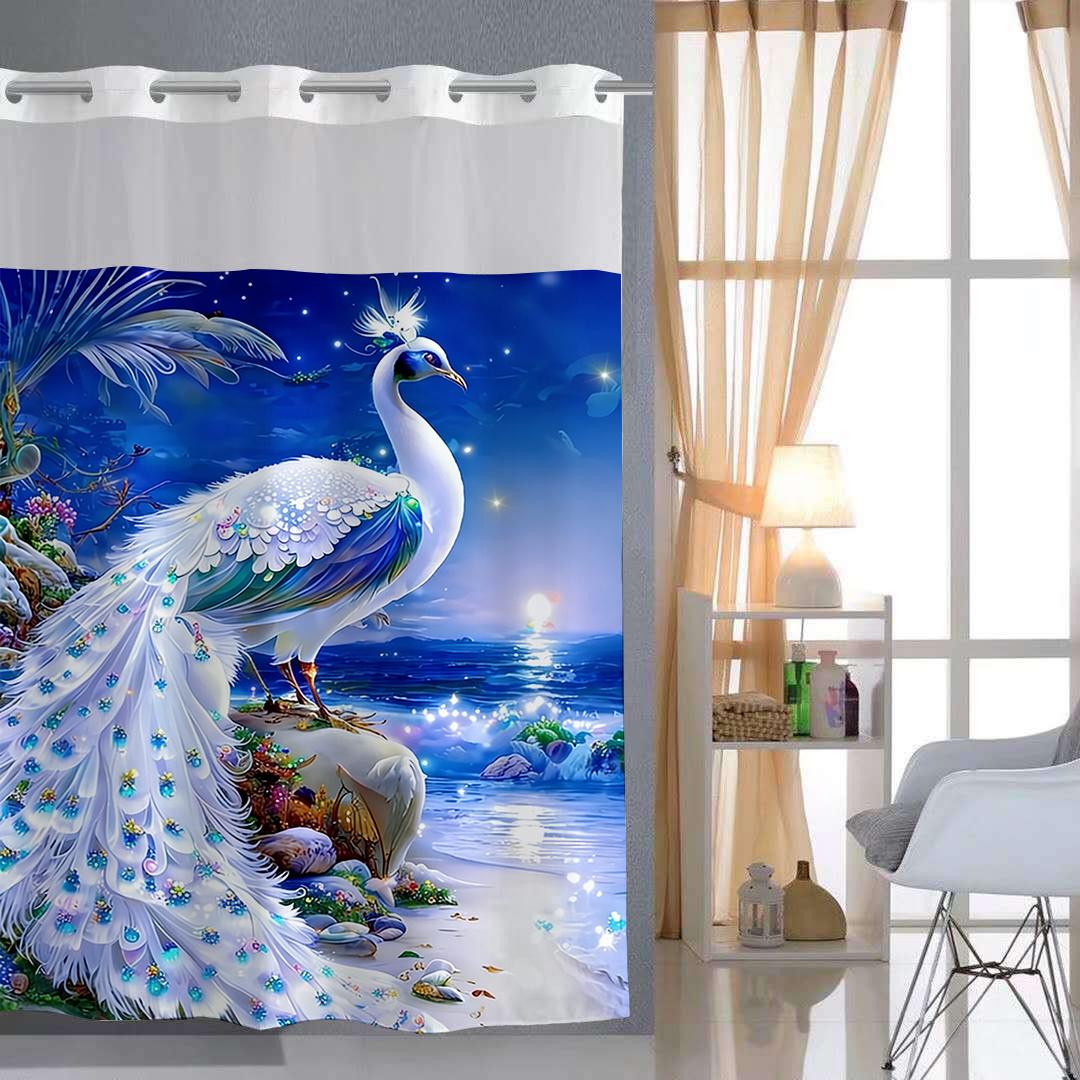 No Hook Animal Peacock Shower Curtain With Snap-In Fabric Liner, Sheer Top Window, Waterproof Double Layer Bathtub Curtain W60H190(CM)-1 Pcs
No Hook Animal Peacock Shower Curtain With Snap-In Fabric Liner, Sheer Top Window, Waterproof Double Layer Bathtub Curtain W60H190(CM)-1 Pcs