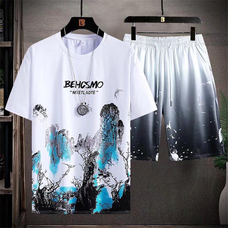 Мужской летний спортивный комплект из футболки и шорт Ice Silk, модный китайский ландшафтный дизайн 2XL
Мужской летний спортивный комплект из футболки и шорт Ice Silk, модный китайский ландшафтный дизайн 2XL