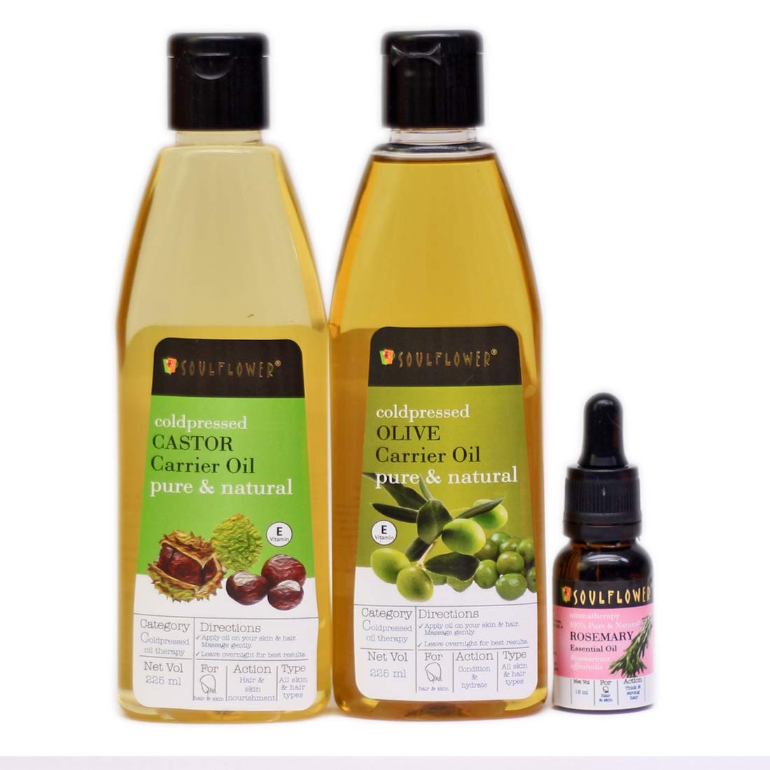 Soulflower Olive Carrier Oil 225ml, Castor Carrier Oil 225ml & Rosemary Essential Oil 15 ml Combo for Hair Growth, Long, Shiny, Frizz Free & Thick
Soulflower Olive Carrier Oil 225ml, Castor Carrier Oil 225ml & Rosemary Essential Oil 15 ml Combo for Hair Growth, Long, Shiny, Frizz Free & Thick