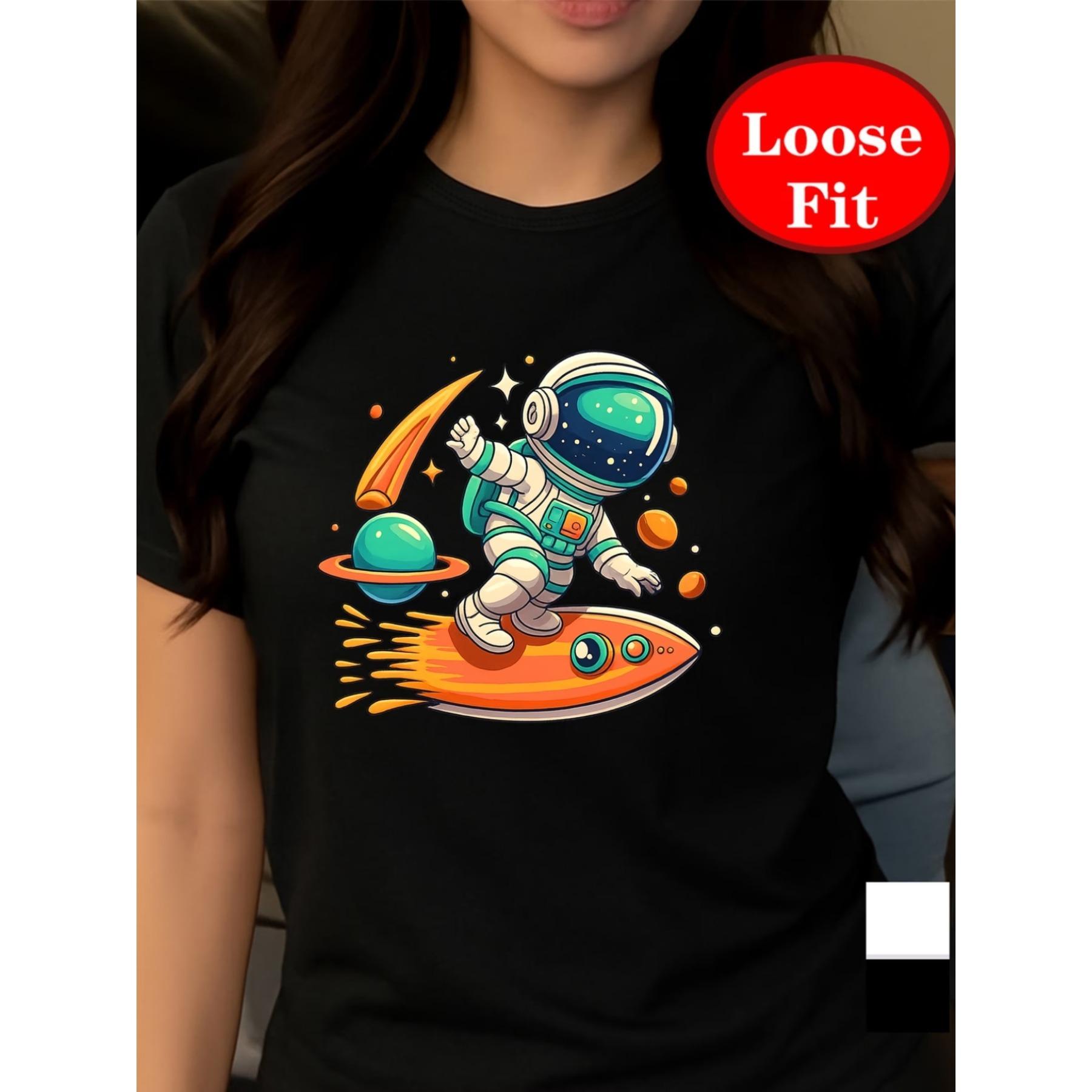 Space Exploration, Astronaut Print, Round Neck Short Sleeve T-Shirt, Casual Top for Spring and Summer, Plus Size Women S Clothing XXL чорний
Space Exploration, Astronaut Print, Round Neck Short Sleeve T-Shirt, Casual Top for Spring and Summer, Plus Size Women S Clothing XXL чорний