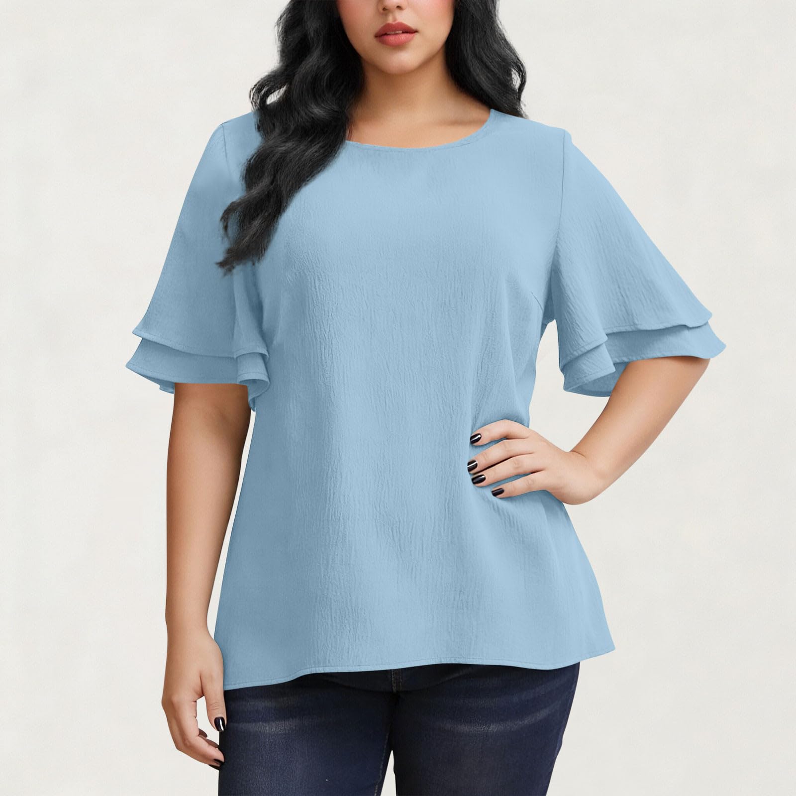 Women s Fashion Plus Size Color Round Neck Ruffled Five Quarter Sleeve Casual Loose T-shirt Top XXXL
Women s Fashion Plus Size Color Round Neck Ruffled Five Quarter Sleeve Casual Loose T-shirt Top XXXL