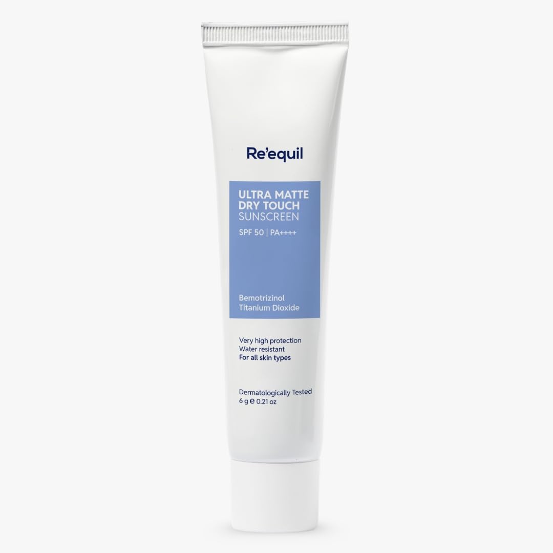 RE EQUIL Ultra Matte Dry Touch Sunscreen | SPF 50 PA++++ | Water & Sweat Resistant | No White Cast, Non-Greasy & Non-Comedogenic | For All Skin
RE EQUIL Ultra Matte Dry Touch Sunscreen | SPF 50 PA++++ | Water & Sweat Resistant | No White Cast, Non-Greasy & Non-Comedogenic | For All Skin
