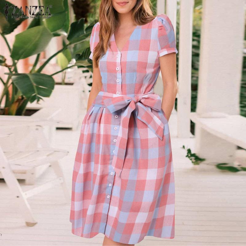 ZANZEA женское летнее свободное платье в клетку с v-образным вырезом и короткими рукавами и пуговицами на бретельках
ZANZEA женское летнее свободное платье в клетку с v-образным вырезом и короткими рукавами и пуговицами на бретельках