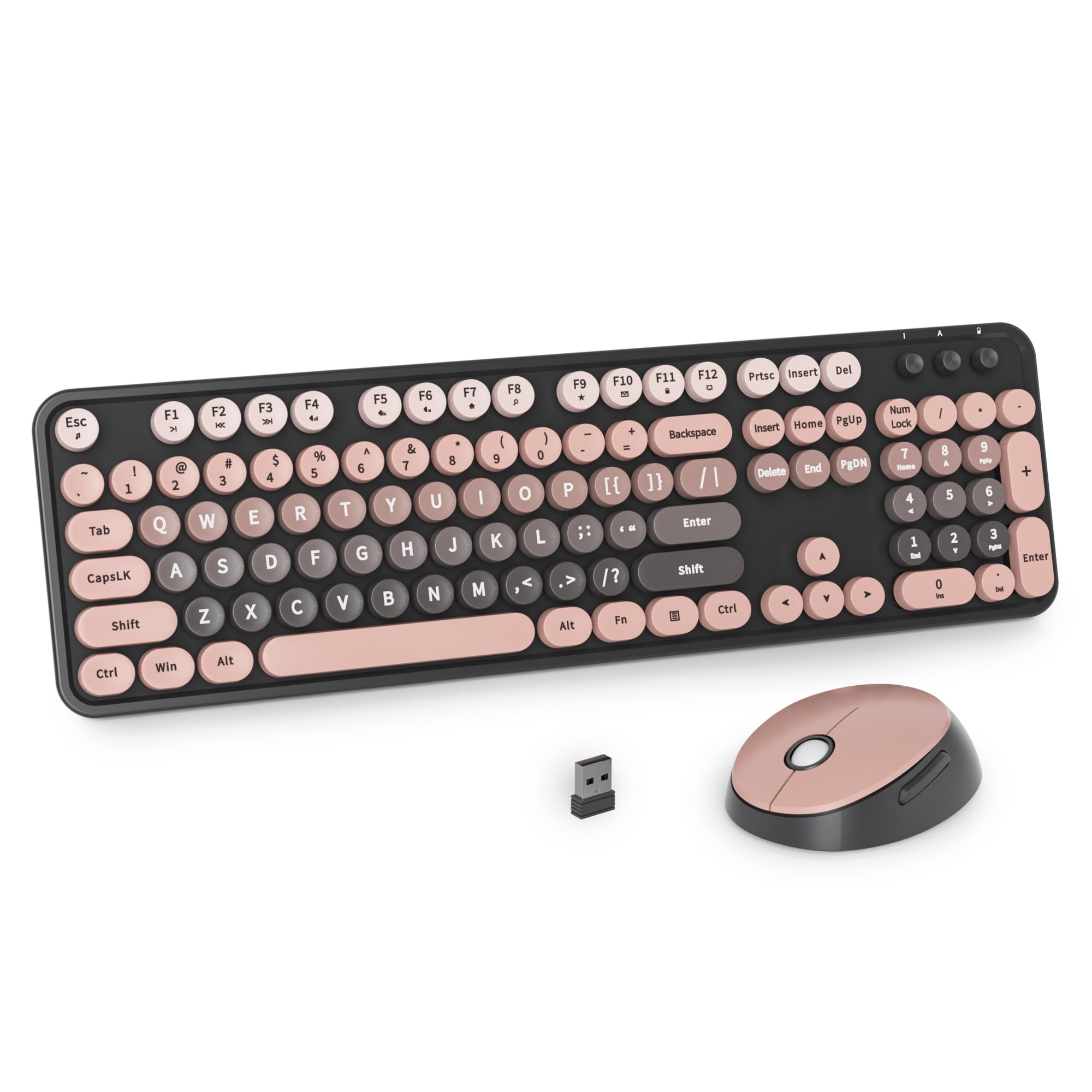 Black Wireless Keyboard and 104 Keys Full Size Cute Colorful Keyboard with Number Retro Typewriter Round Keycaps for Windows PC US Layout Black Mouse,
Black Wireless Keyboard and 104 Keys Full Size Cute Colorful Keyboard with Number Retro Typewriter Round Keycaps for Windows PC US Layout Black Mouse,
