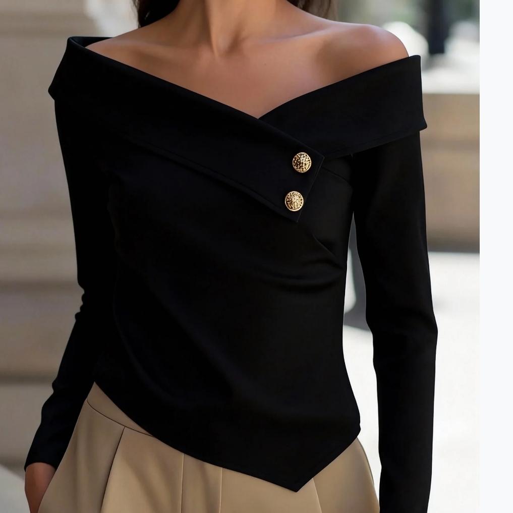 Європейський та американський жіночий осінній верхній одяг: Елегантні сорочки з довгим рукавом на одне плече в шикарному стилі 2XL чорний
Європейський та американський жіночий осінній верхній одяг: Елегантні сорочки з довгим рукавом на одне плече в шикарному стилі 2XL чорний