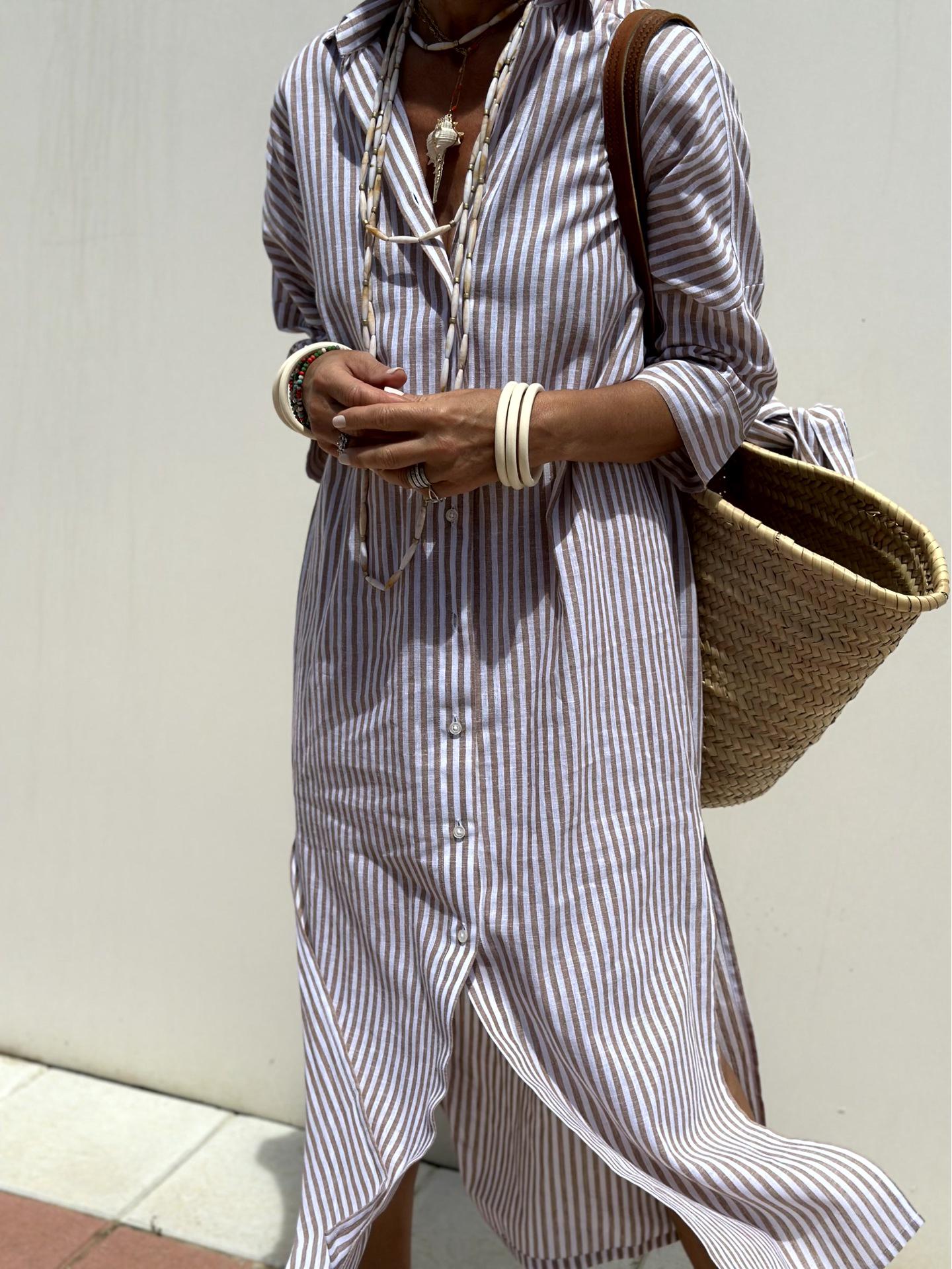 Women s New Striped Cardigan Shirt Dress with Turn-Down Collar, Five-Sleeve Style (Model 8061) Extra Large світло-коричневого кольору
Women s New Striped Cardigan Shirt Dress with Turn-Down Collar, Five-Sleeve Style (Model 8061) Extra Large світло-коричневого кольору