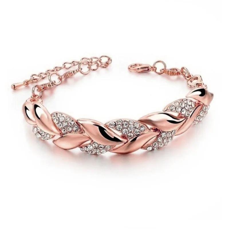 New Fashion Luxury Gold Color Leaf couple Bracelets for Women men Charm Full of Zircon Crystal bangle Jewelry Accessories gift рожевий колір золота
New Fashion Luxury Gold Color Leaf couple Bracelets for Women men Charm Full of Zircon Crystal bangle Jewelry Accessories gift рожевий колір золота