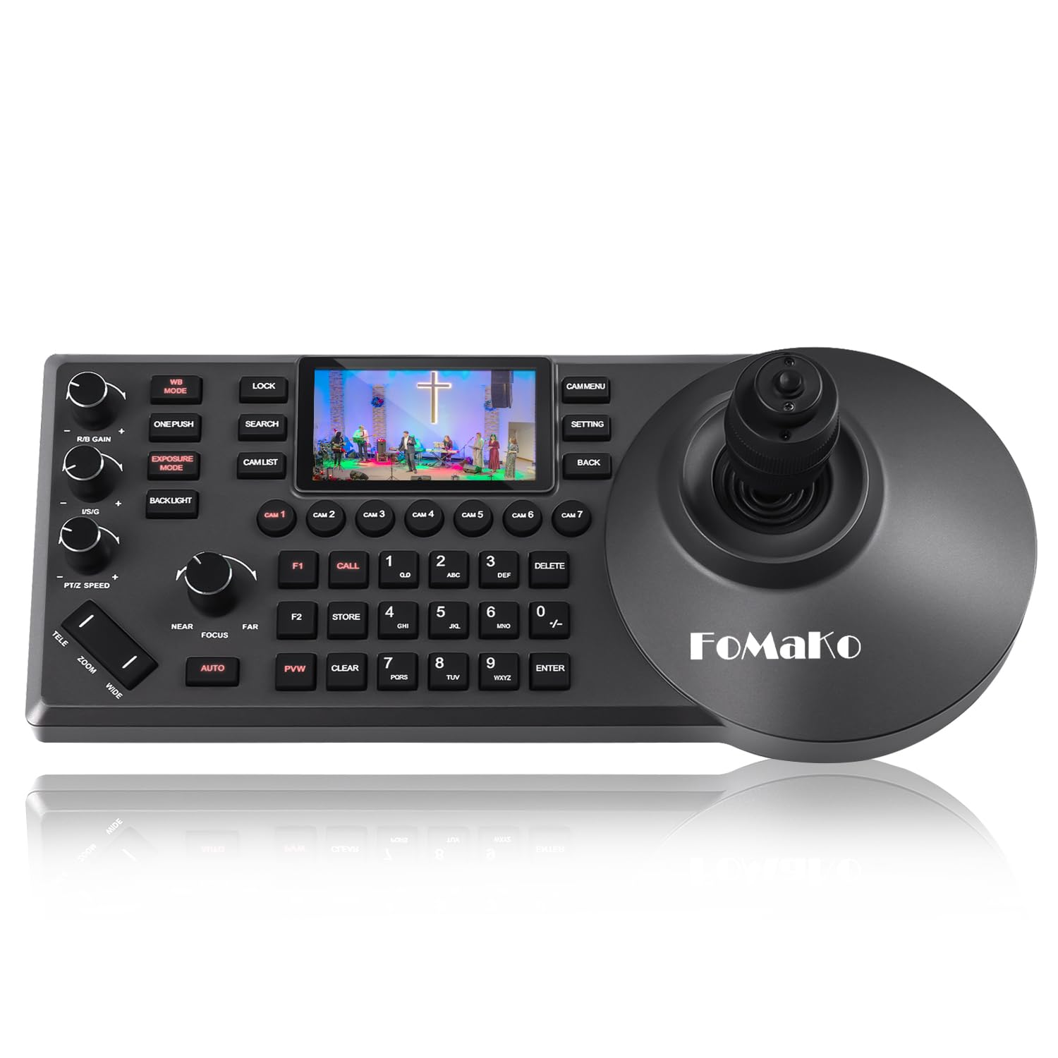FoMaKo PTZ Controller PoE Compatible with 3 Inch LCD Screen Preview Screen for Live Streaming IP Visca PELCO RS232 RS485 Compatible for PTZ Camera
FoMaKo PTZ Controller PoE Compatible with 3 Inch LCD Screen Preview Screen for Live Streaming IP Visca PELCO RS232 RS485 Compatible for PTZ Camera