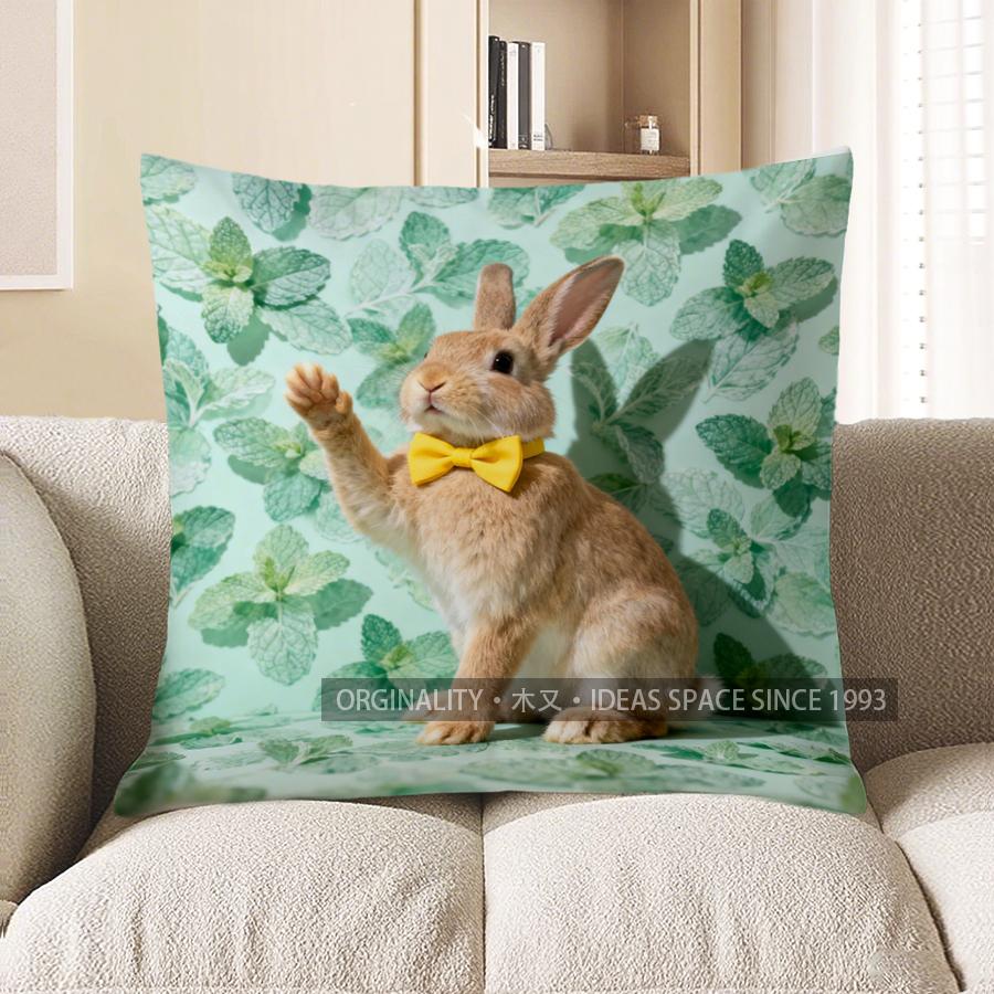 2D Cute Bunny With Bow And Mint Leaf Pillow Cover Pattern Cushion Cover Suitable For Sofa Bedroom Car Pillow Cover 40x40cm
2D Cute Bunny With Bow And Mint Leaf Pillow Cover Pattern Cushion Cover Suitable For Sofa Bedroom Car Pillow Cover 40x40cm