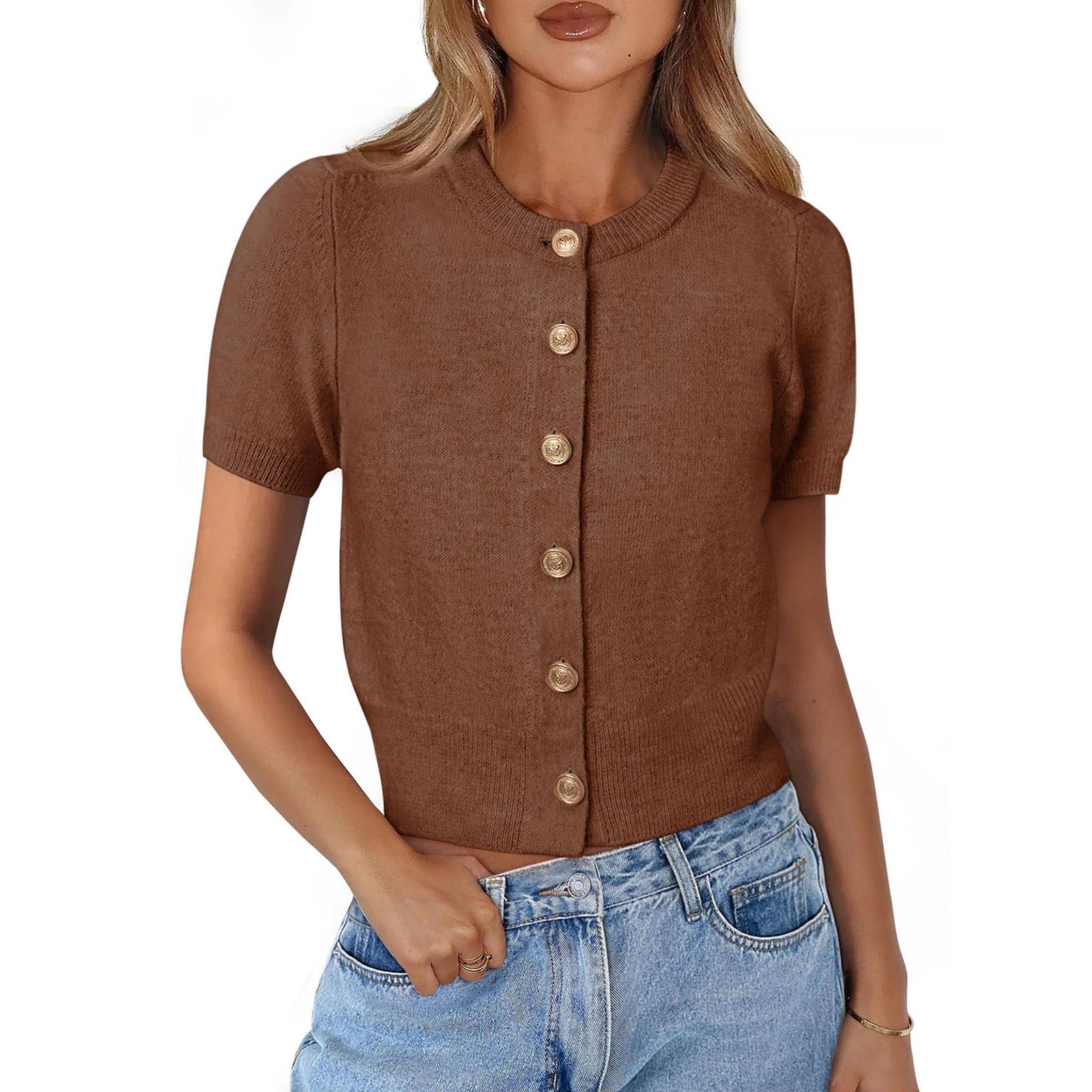 Women Fashion Button Front Short Sleeve Cropped Cardigan Lightweight Knit Top for Casual Wear Summer Layering S
Women Fashion Button Front Short Sleeve Cropped Cardigan Lightweight Knit Top for Casual Wear Summer Layering S