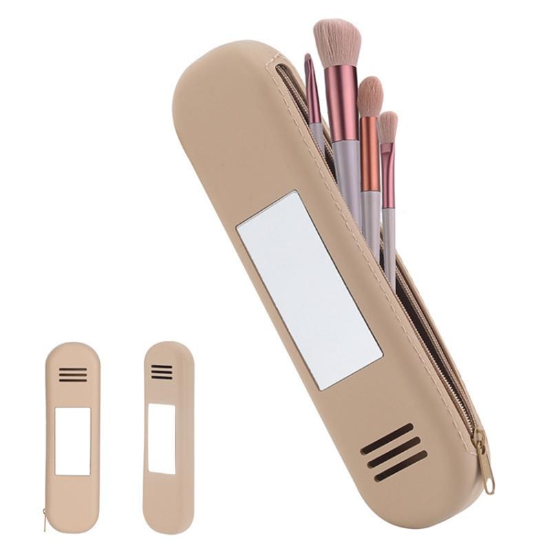 Travel Makeup Brush Holder Mirror Design Portable Silicone Cosmetic Bag Zipper Case (without Lanyard) Khaki
Travel Makeup Brush Holder Mirror Design Portable Silicone Cosmetic Bag Zipper Case (without Lanyard) Khaki