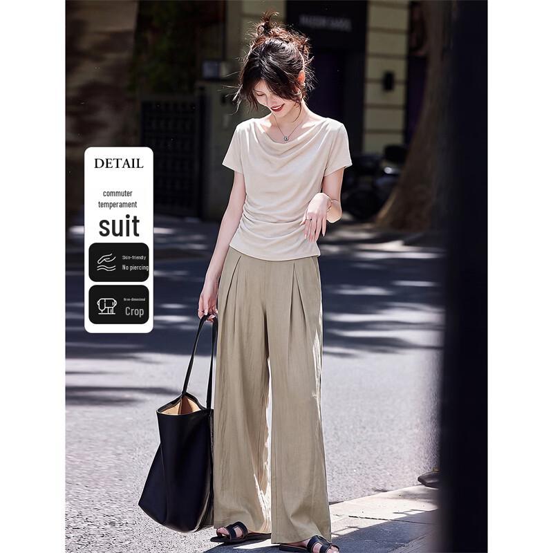 Women s Lyocell Drape Collar T-Shirt & Wide-Leg Pants Set L
Women s Lyocell Drape Collar T-Shirt & Wide-Leg Pants Set L