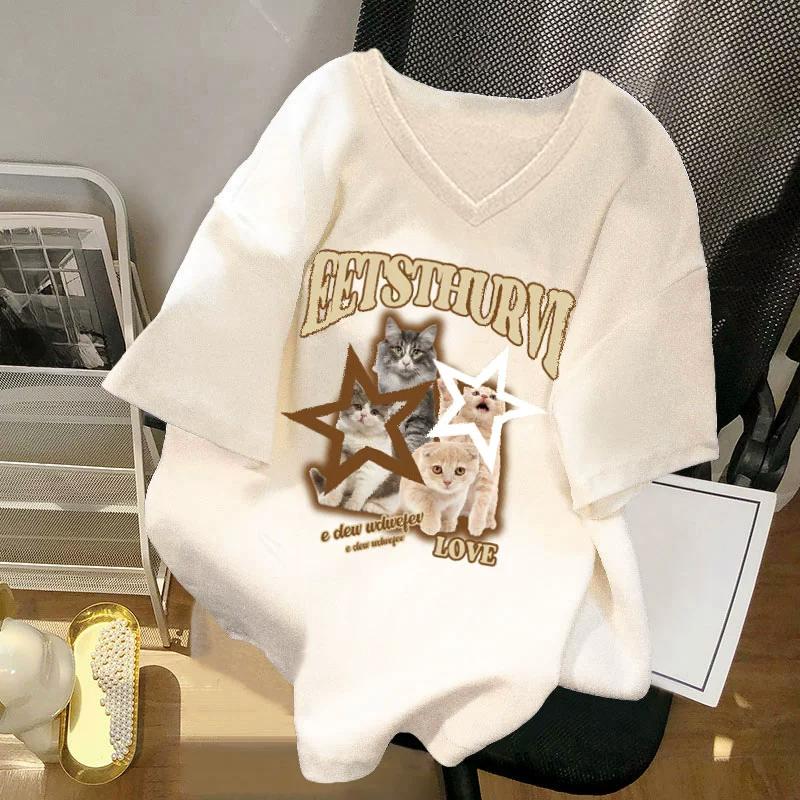 Летняя забавная футболка с графическим принтом кота для женщин, одежда Harajuku, винтажная футболка из чистого хлопка, футболка большого размера с v-образным вырезом, женские топы Y2k, белые, черные топы, уличная одежда M
Летняя забавная футболка с графическим принтом кота для женщин, одежда Harajuku, винтажная футболка из чистого хлопка, футболка большого размера с v-образным вырезом, женские топы Y2k, белые, черные топы, уличная одежда M