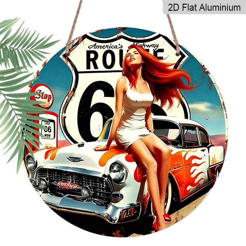 2D Flat, 1pc Round Aluminum Hanging Sign - Vintage Route 66 Pin-Up Girl Metal Wall Art, Retro Classic Car & Gas Pump Design, Perfect for Man Cave 7.87x7.87in
2D Flat, 1pc Round Aluminum Hanging Sign - Vintage Route 66 Pin-Up Girl Metal Wall Art, Retro Classic Car & Gas Pump Design, Perfect for Man Cave 7.87x7.87in