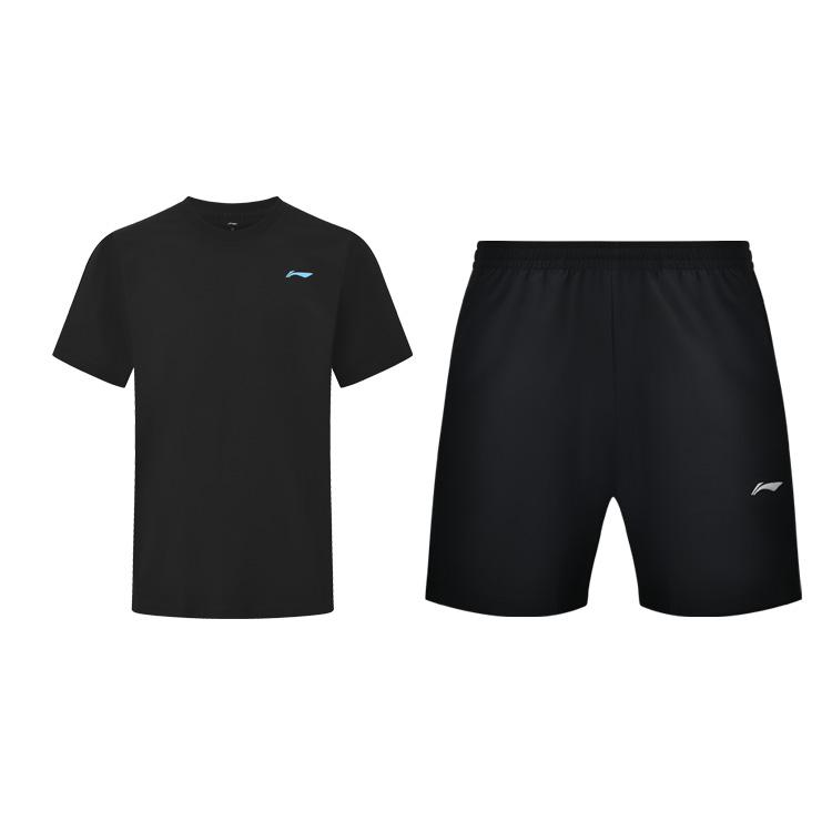 Li Ning Logo Print Round Neck Loose Short Sleeve Casual Sports Suit Unisex Sets Black ATSU919-1+AKSS440-1 M
Li Ning Logo Print Round Neck Loose Short Sleeve Casual Sports Suit Unisex Sets Black ATSU919-1+AKSS440-1 M