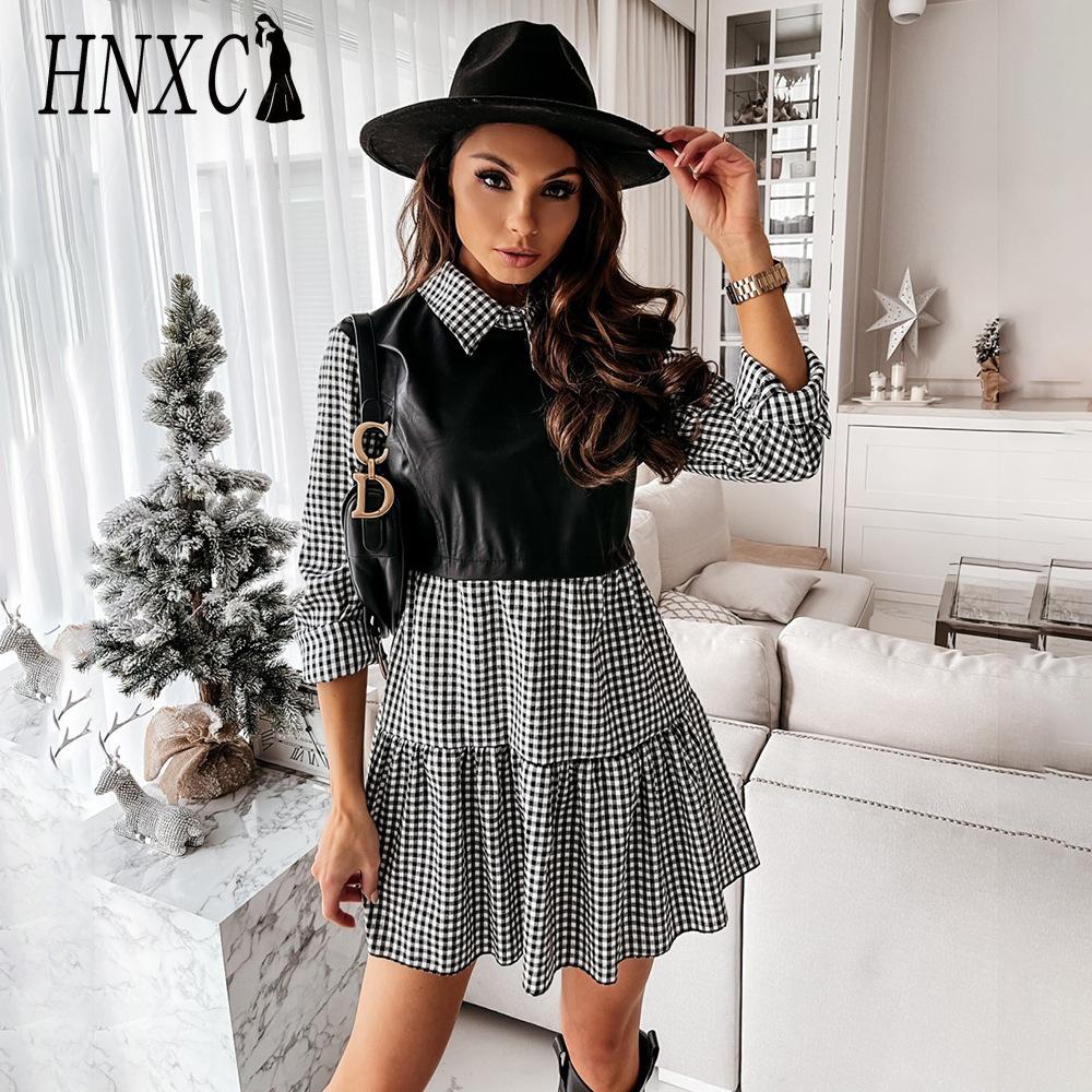 HNXC Модное женское кожаное платье в стиле пэчворк с клетчатым мини-платьем для вечеринок и повседневной носки, весеннее платье с оборками XL
HNXC Модное женское кожаное платье в стиле пэчворк с клетчатым мини-платьем для вечеринок и повседневной носки, весеннее платье с оборками XL