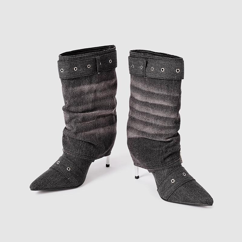 Retro Denim Rivet Strap Buckle Women Mid-calf Boots Pleated Design High heels Autumn Winter Western Cowboy Boots Shoes 35
Retro Denim Rivet Strap Buckle Women Mid-calf Boots Pleated Design High heels Autumn Winter Western Cowboy Boots Shoes 35
