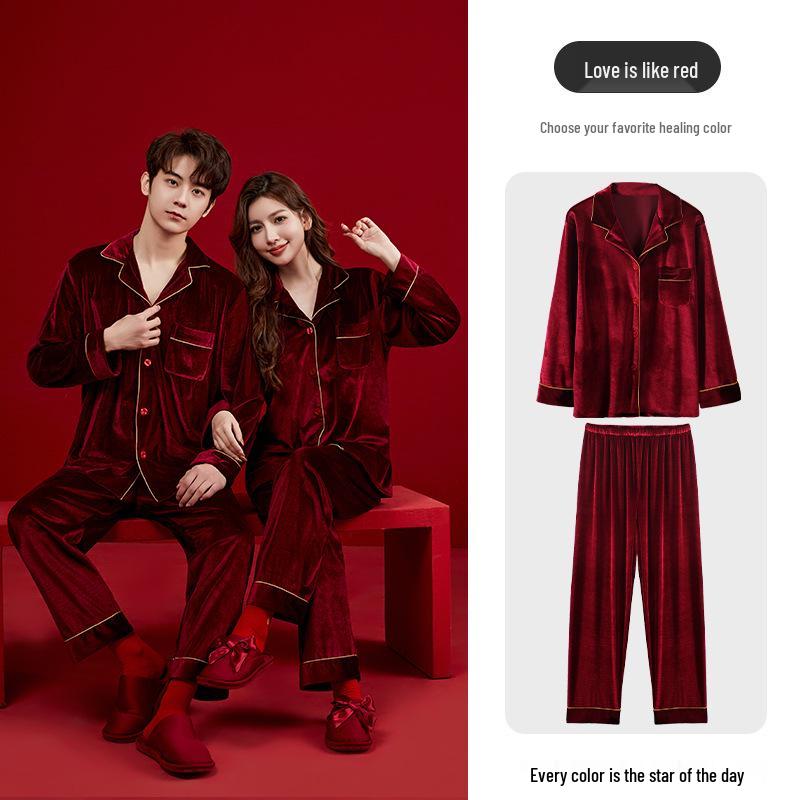Warm Winter Together: Red Gold Velvet 2-Piece Pajama Set for Couples - Festive, Thick, Autumn/Winter Wedding Homewear XL Women + L Men
Warm Winter Together: Red Gold Velvet 2-Piece Pajama Set for Couples - Festive, Thick, Autumn/Winter Wedding Homewear XL Women + L Men
