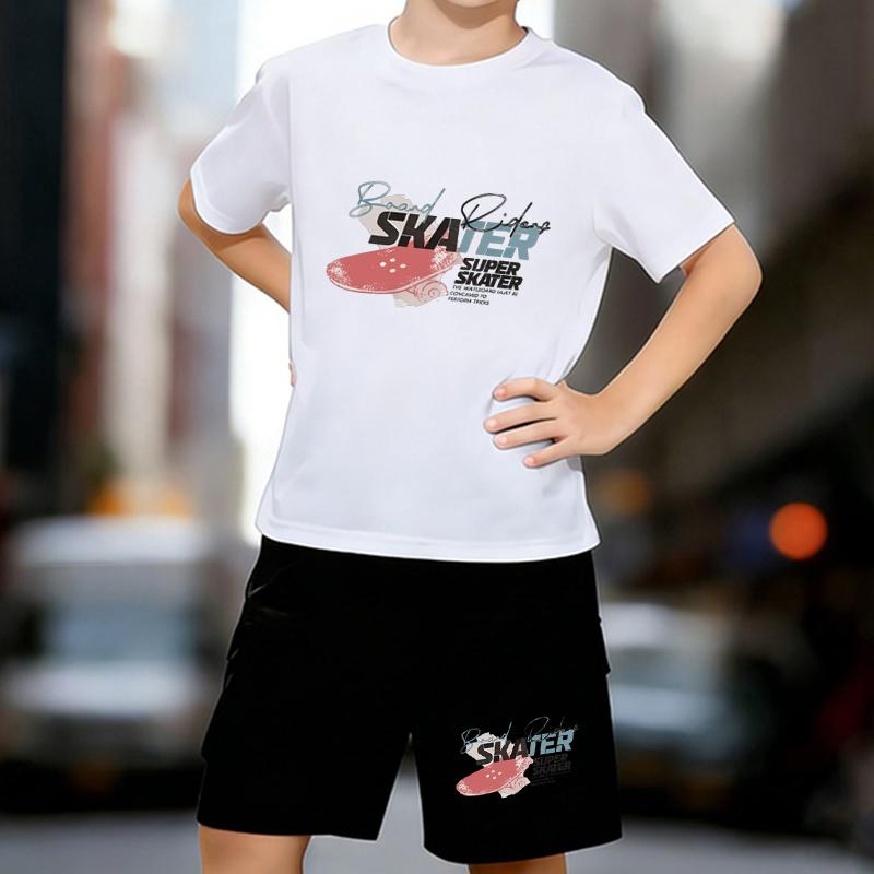 Boys 2 Piece Skateboarding themed printed outfit, Short Sleeve T-Shirt and Shorts Set for Kids Age 5-14,Black,White Sporty Casual Summer Clothes 13-14 Years
Boys 2 Piece Skateboarding themed printed outfit, Short Sleeve T-Shirt and Shorts Set for Kids Age 5-14,Black,White Sporty Casual Summer Clothes 13-14 Years