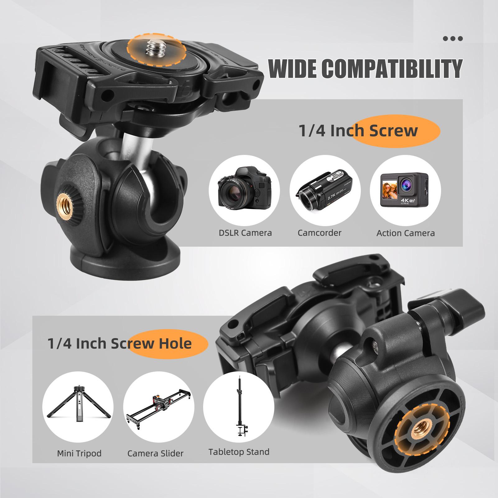 Camera Tripod Mount 360 degrees Rotatable Ballhead 1/4 Inch Screw Integrated Phone Holder Phone Tripod
Camera Tripod Mount 360 degrees Rotatable Ballhead 1/4 Inch Screw Integrated Phone Holder Phone Tripod