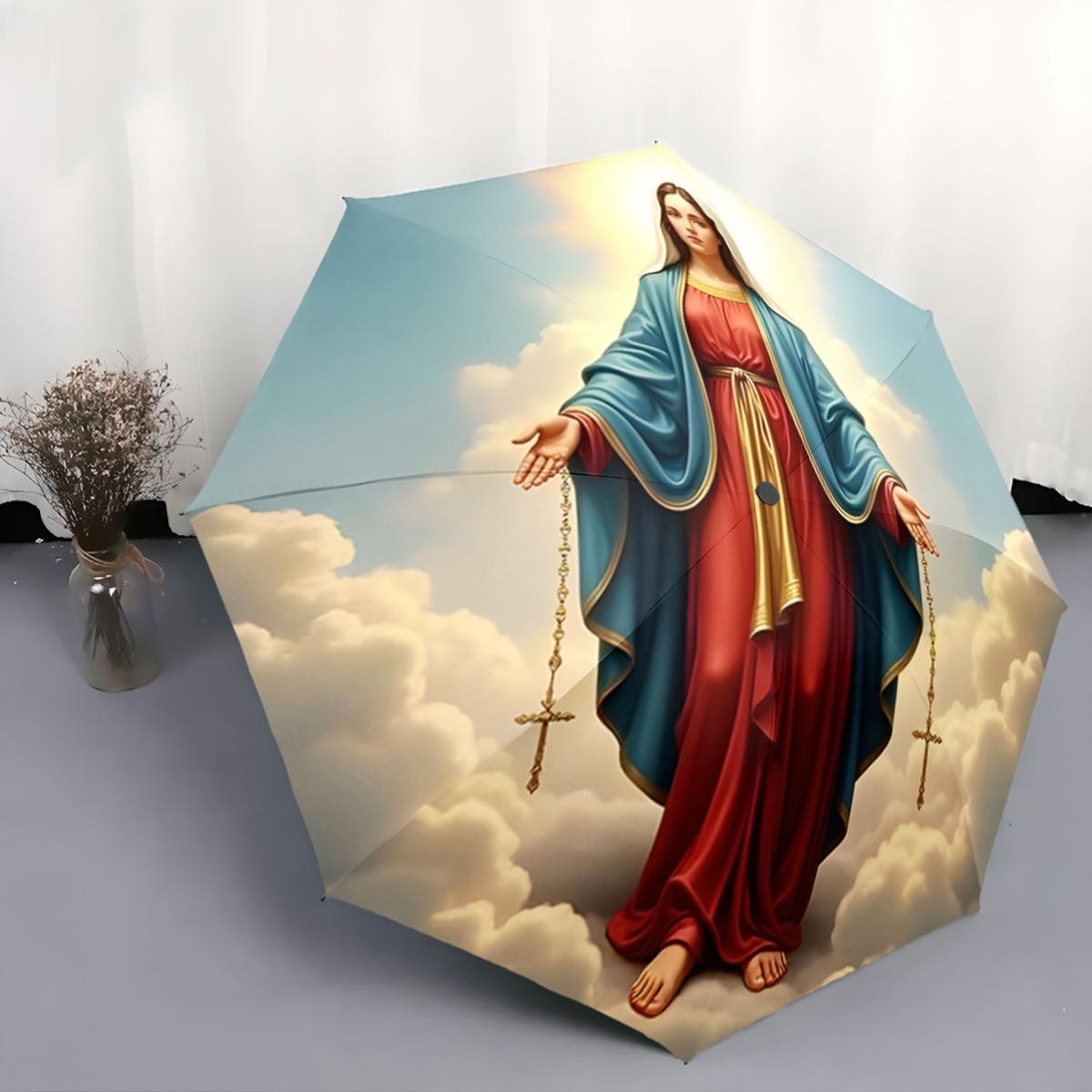 Elegant Folding Umbrella - Automatic Open with 8-Rib Durable Frame, Red & Blue Rosary Design, Glowing Halo & Clouds Artwork, C Iron&8K
Elegant Folding Umbrella - Automatic Open with 8-Rib Durable Frame, Red & Blue Rosary Design, Glowing Halo & Clouds Artwork, C Iron&8K