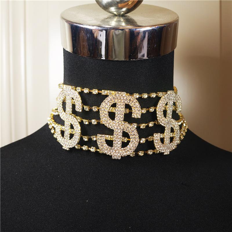 Fashion Exaggeration Harajuku Rhinestone Dollar Necklace Alphabet Hip Hop $$$Symbol Punk Collarbone Chain Tide Choke
Fashion Exaggeration Harajuku Rhinestone Dollar Necklace Alphabet Hip Hop $$$Symbol Punk Collarbone Chain Tide Choke